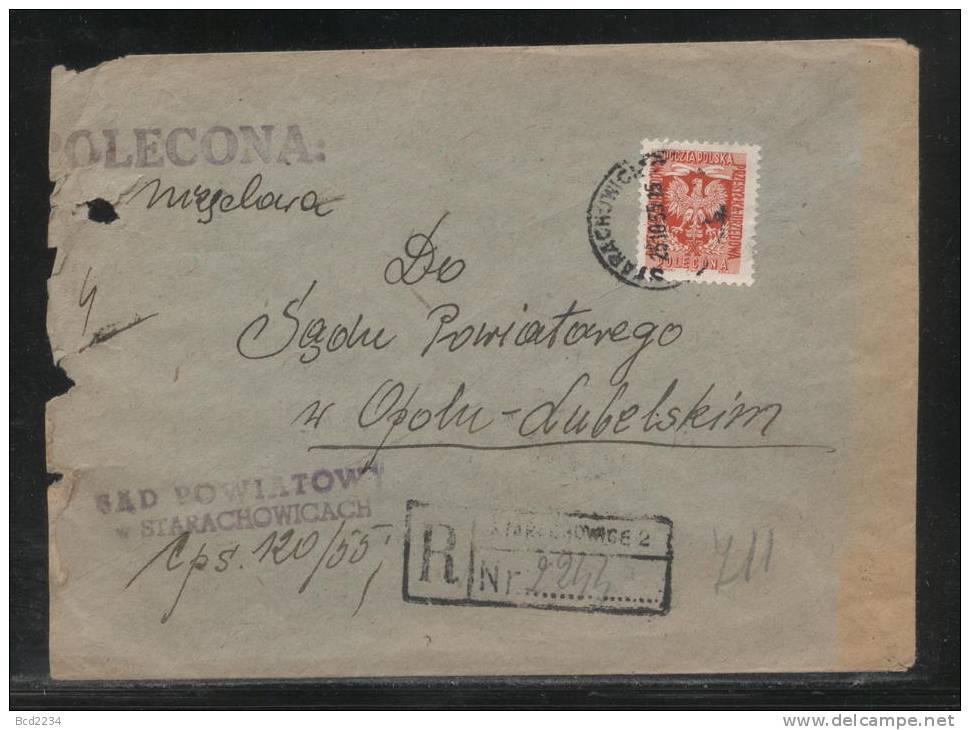 POLAND 1955 OFFICIAL INTER-COURT LETTER (STARACHOWICE TO OPOLE LUBELSKIE) REGISTRATION STAMP 1.55 ZL OFFICIAL - Service