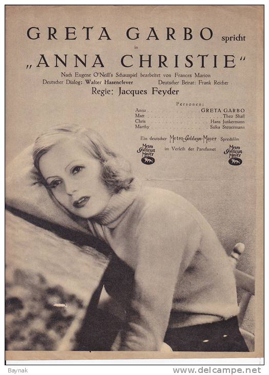 DEUTSCHLAND    -   FILM - KURIER  --  GRETA GARBO IN FILM  ,,  ANNA CHRISTIE ,, - Programmes