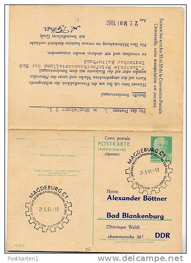 DDR P70 I Postkarte Mit Antwort ZUDRUCK BÖTTNER # 2 Sost. AUSSTELLUNG Magdeburg 1961 - Cartes Postales Privées - Oblitérées