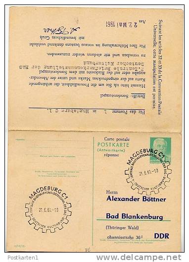 DDR P70 I Postkarte Mit Antwort ZUDRUCK BÖTTNER # 2 Sost. AUSSTELLUNG Magdeburg 1961 - Privatpostkarten - Gebraucht