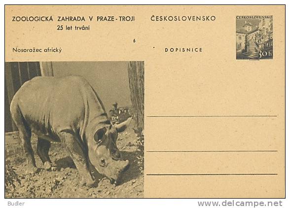 CESKOSLOVENSKO : Not-travelled Postal Stationery : FAUNA,WILD ANIMALS,RHINOCEROS, - Game