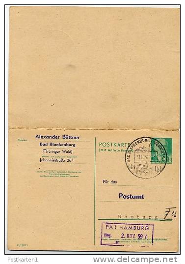 DDR P70I Postkarte Mit Antwort ZUDRUCK #4 LUFTFAHRT HAMBURG 1959 - Private Postcards - Used