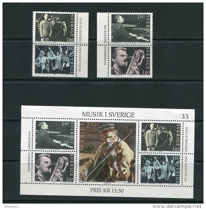 Sweden 1983 Sheet Sc 1473 MNH + Stamps MH Music - Unused Stamps