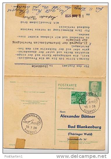 Flygpost STOCKHOLM  1958 On East German Postal Card With Reply P70 I Special Print #4 - Brieven En Documenten