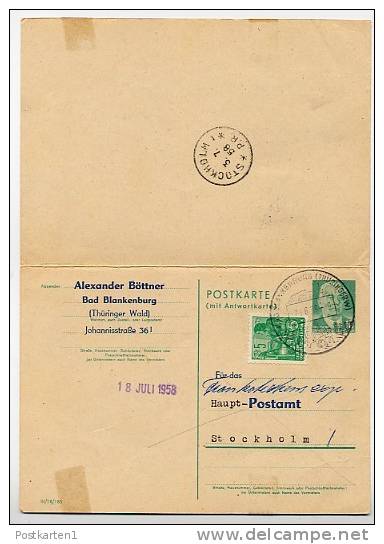 Flygpost STOCKHOLM  1958 On East German Postal Card With Reply P70 I Special Print #4 - Brieven En Documenten