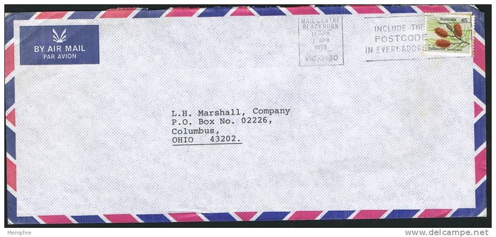 1978 Air Letter To The USA &nbsp;45 Cents Definitive Solo Use - Storia Postale
