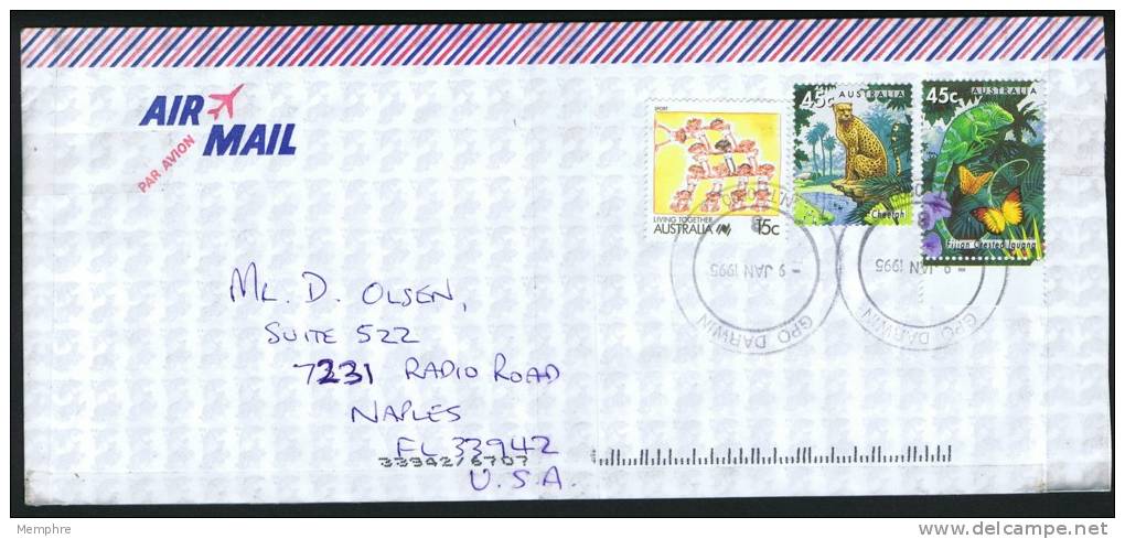 1995 Air Letter To The USA &nbsp;45 C. Cheetah, 45 C. Iguana 15 C. Sport - Storia Postale