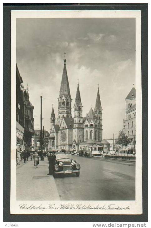 GERMANY    BERLIN   CHARLOTTENBURG KAISER WILHELM GEDÄCHTNISKIRCHE  , AUTOMOBILE  TRAM  , OLD POSTCARD - Charlottenburg