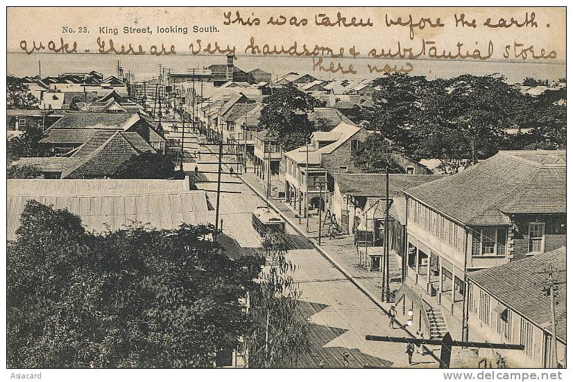 23 King Street Looking South A. Duperly And Sons Tram Tramway Befor Earthquake - Jamaïque