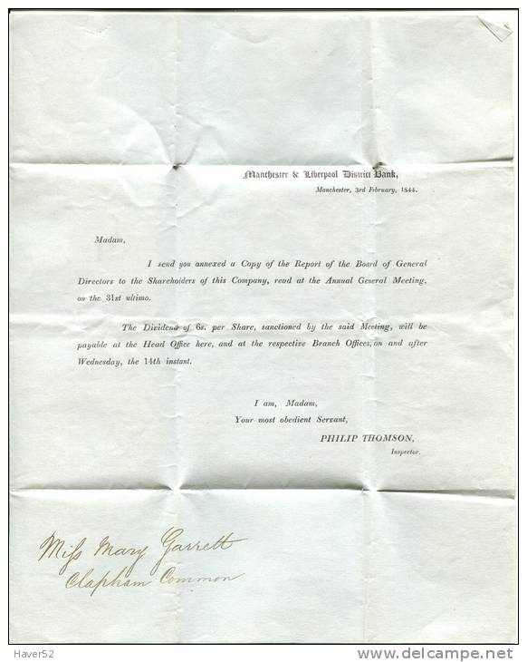 Letter From  Manchester  To London 3.2.1844 With Content - ...-1840 Préphilatélie
