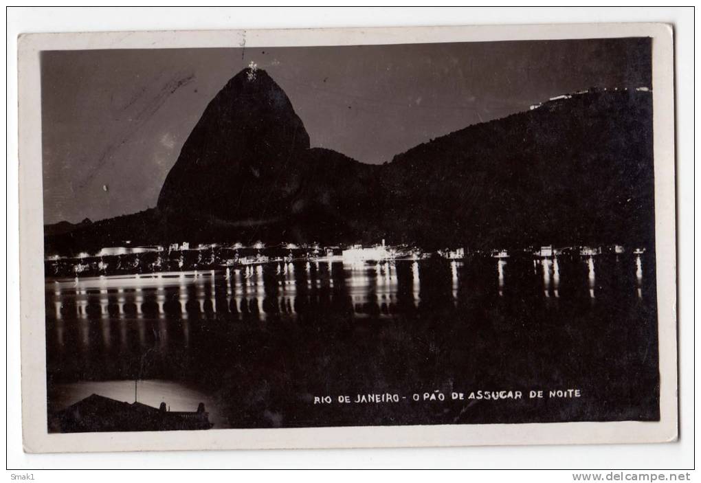 AMERICA BRAZIL RIO DE JANEIRO O PAO DE ASSUCAR BY NIGHT OLD POSTCARD - Rio De Janeiro