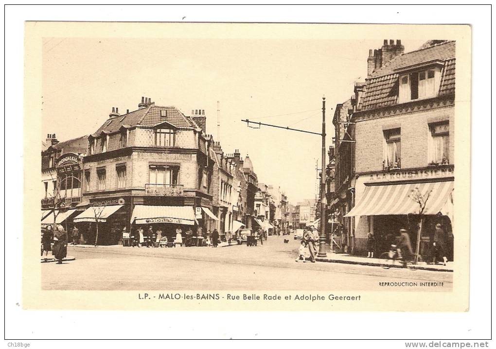 CPA : 59 - Nord ! Malo Les Bains : Rue Belle Rade Et Adolphe Geeraert : Animation , Magasins, Voitures: Vue Peu Commune - Malo Les Bains