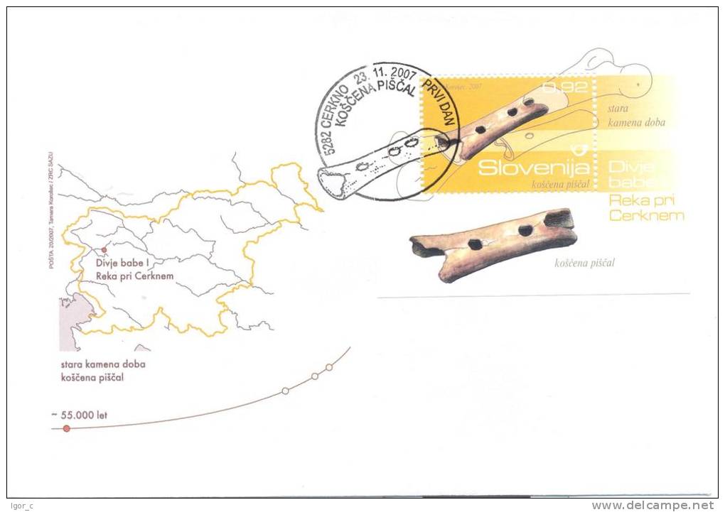 Slovenia Slovenie Slowenien 2007:Mi 663; Archaeoloy, Music, Bone Flute 55.000 Years Old; FDC - Slovénie