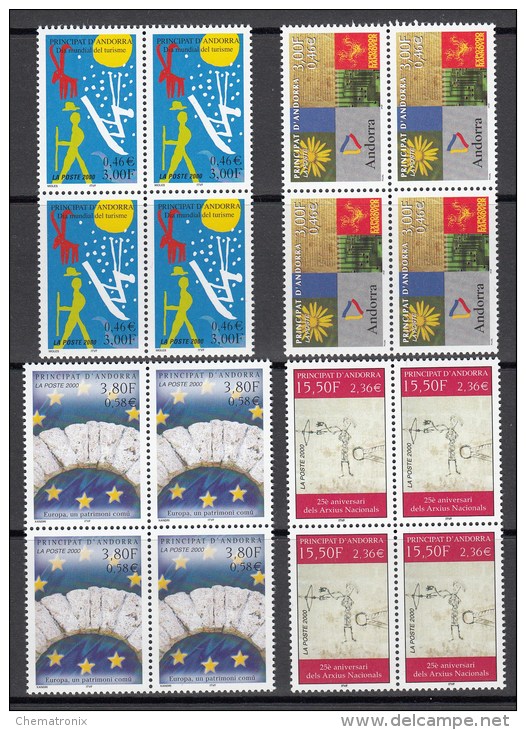 Andorra 2000 - Yvert: 535, 536, 537, 539  - Bloques De 4 -  ** MNH - Unused Stamps