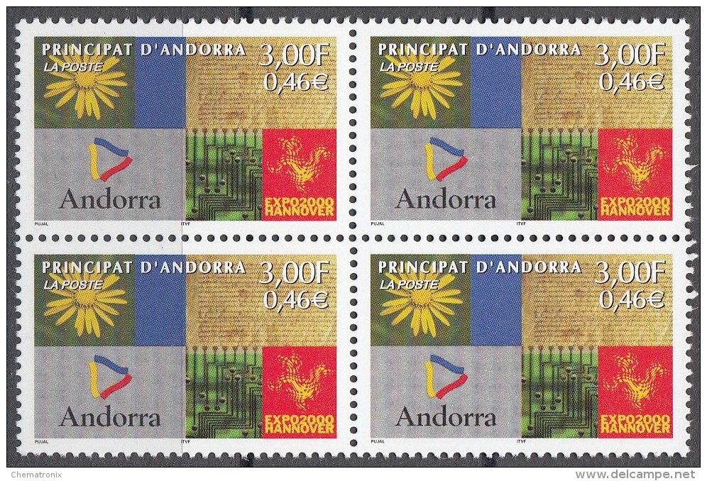 Andorra 2000 - Yvert: 535, 536, 537, 539  - Bloques De 4 -  ** MNH - Unused Stamps