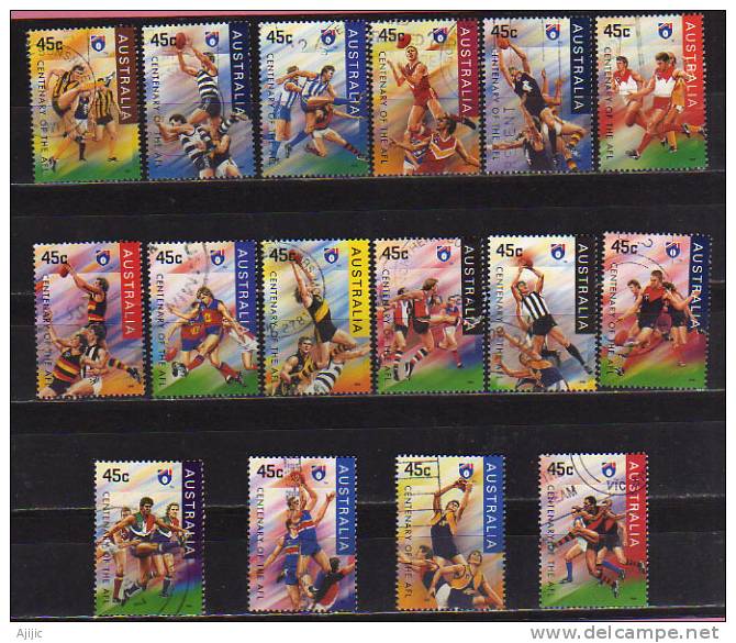 Australie. Serie Complete Obliteree RUGBY AUSTRALIEN. 16 T-p . Annee 1996. Yvert # 1498/1513 Cote   12.00 € - Rugby