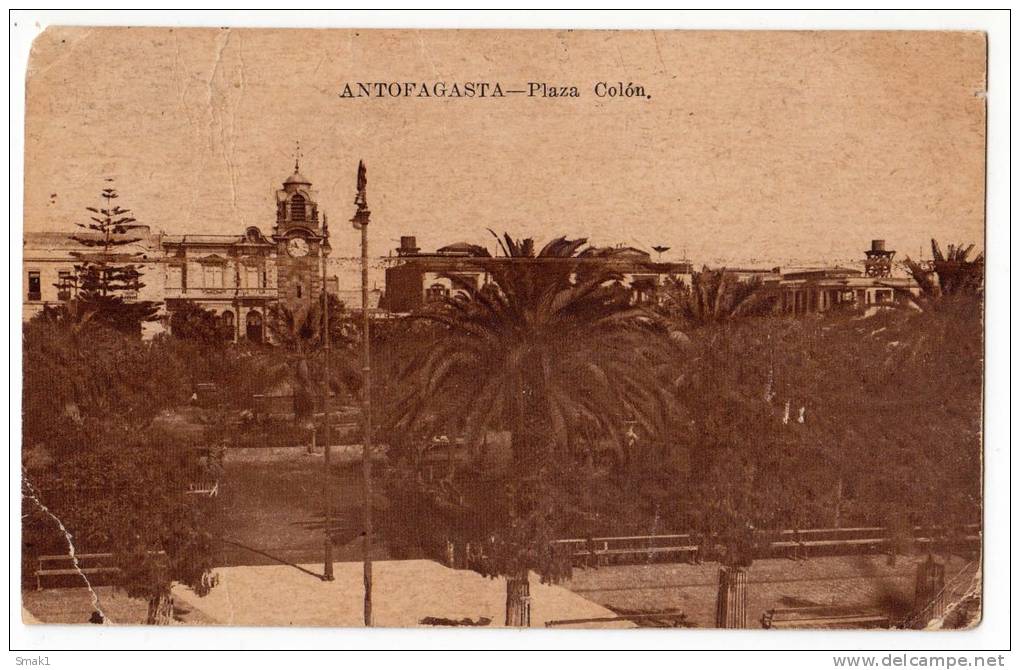 AMERICA CHILE ANTOFAGASTA COLON SQUARE FOLDED CORNER OLD POSTCARD - Chile