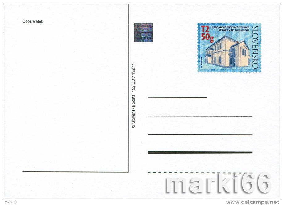 Slovakia - 2011 - Historical Post Office In Straze Nad Zvolenom - Official Postcard With Original Stamp And Hologram - Ansichtskarten