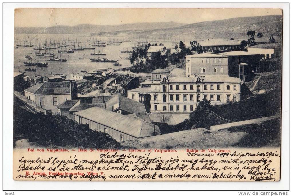 AMERICA CHILE VALPARAISO THE HARBOUR OF VALPARAISO OLD POSTCARD 1899. - Chili