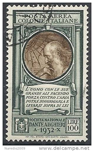 1932 EMISSIONI GENERALI USATO DANTE POSTA AEREA 100 LIRE - RR11150 - General Issues