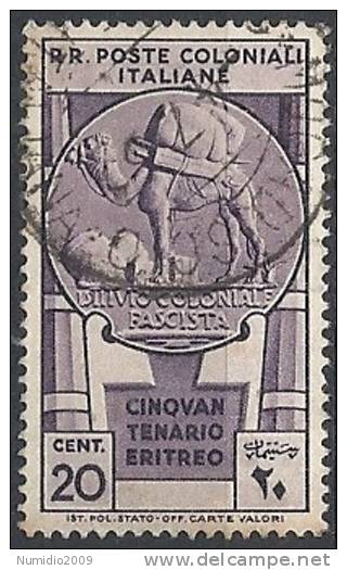 1933 EMISSIONI GENERALI USATO 50° ERITREO 20 CENT - RR11150 - Emissions Générales