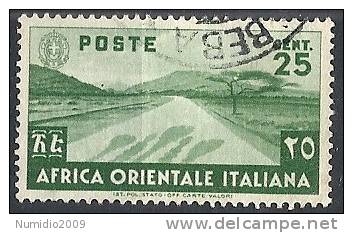 1938 AFRICA ORIENTALE ITALIANA USATO SOGGETTI VARI 25 CENT - RR11152 - Africa Oriental Italiana