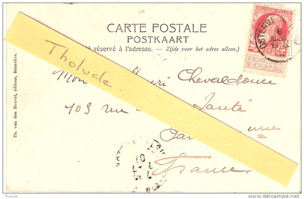 COB 74 10c Grosse Barbe Avec Bandelette- Sur Carte Postale D´Ostende-Oostende -Jeux D´enfants  - Oblitération De 1907 - 1905 Grosse Barbe