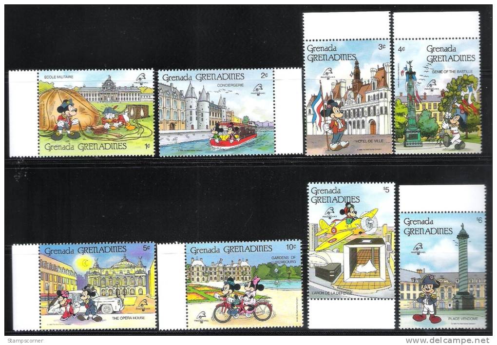 GRENADE-GRENADINES-Disney-Bicent. De La Révo - PHILEXFRANCE 89 YVERT N°998/1001 & 1012/1015** NSC - MNH - Franz. Revolution