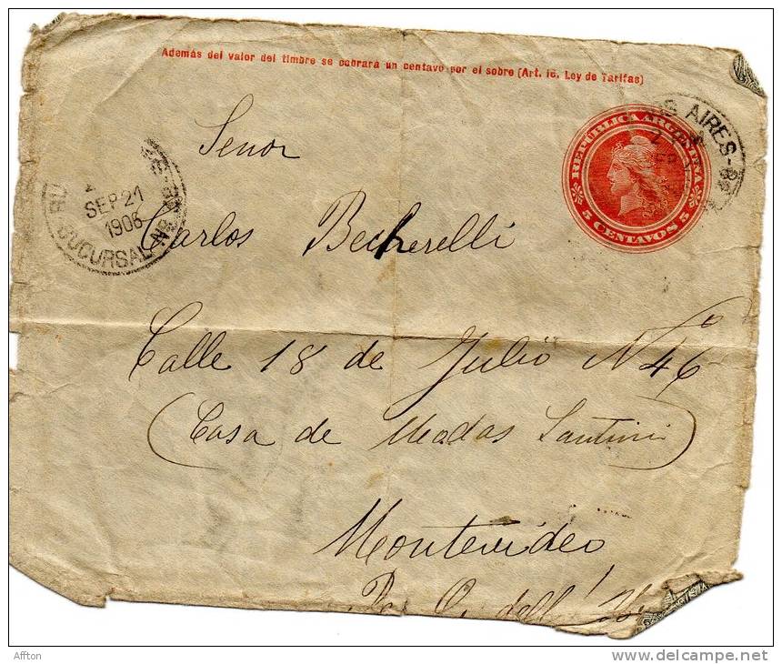 Argentina 1907 Mailed To Montevideo - Covers & Documents
