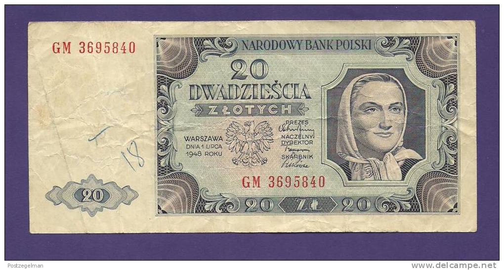 POLAND 1948, Banknote Used VF, 20 Zlotych Km 137 - Poland