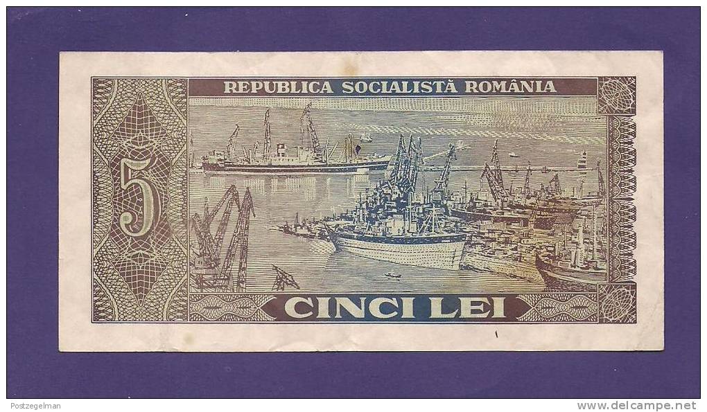 ROMANIA 1966,  Banknote Used VG, 5 Lei (little Hole In Centre Km88 - Rumänien