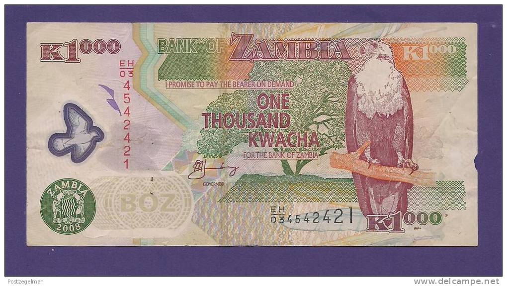 ZAMBIA 2008,  Banknote Used VF, 1.000 Kwacha (special Paper) (little Torn) - Zambia