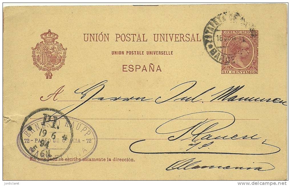 E.POSTAL COMERCIAL A ALEMANIA - 1850-1931