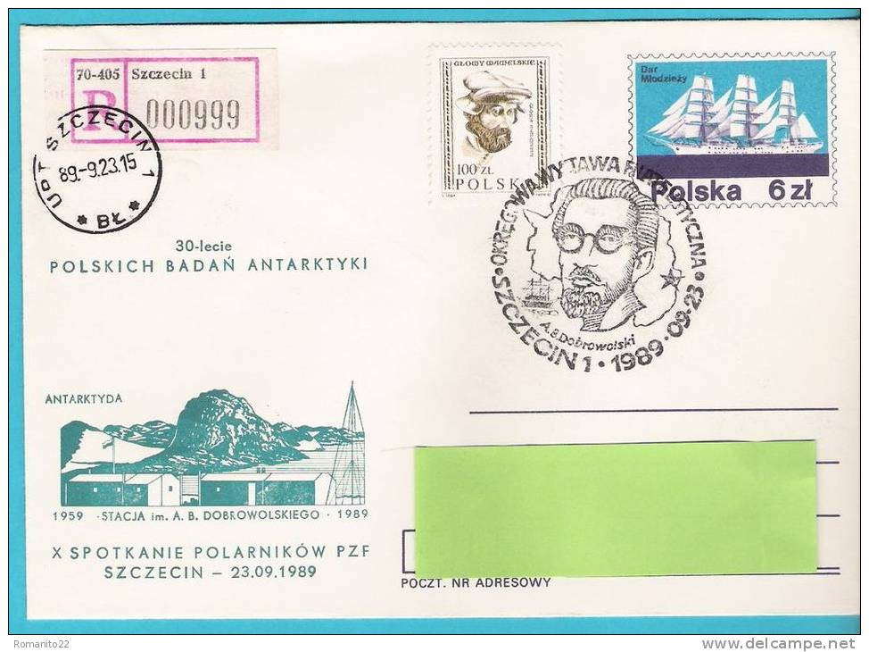 Poland 1989.Szczecin.R Letter, Antarctic Polar Research Explorer, Ship Bateau - Sonstige & Ohne Zuordnung