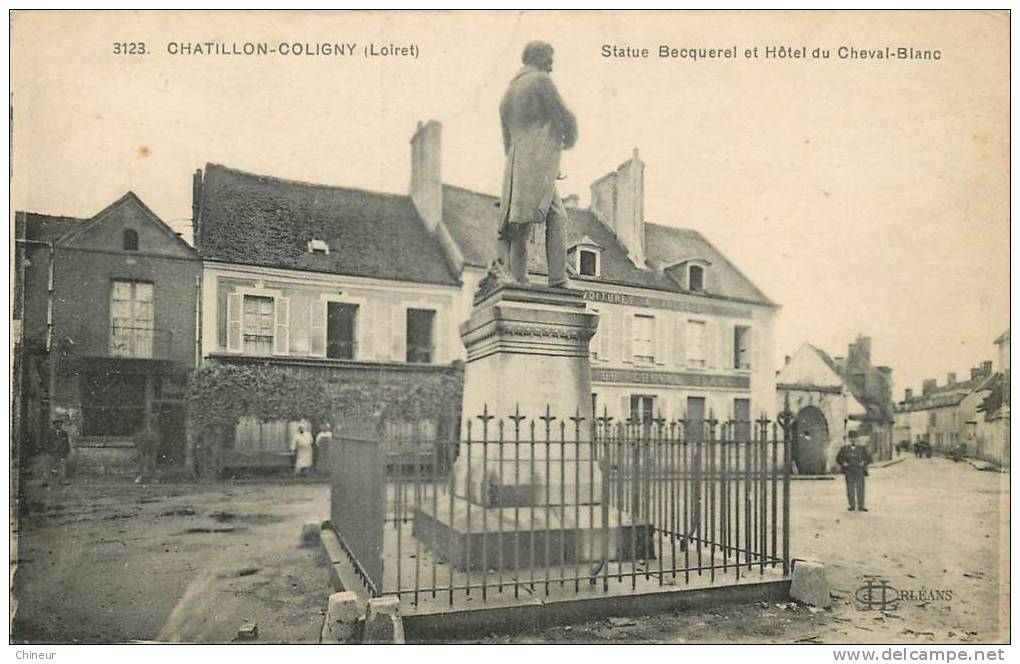 CHATILLON COLIGNY STATUE BECQUEREL ET HOTEL DU CHEVAL BLANC - Chatillon Coligny
