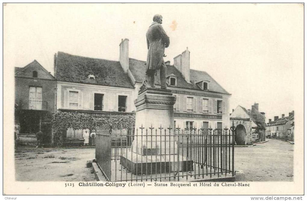 CHATILLON COLIGNY STATUE BECQUEREL ET HOTEL DU CHEVAL BLANC - Chatillon Coligny