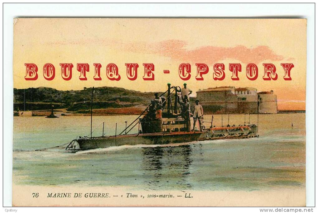 SOUS MARIN " Thon " - Submersible - Carte Couleur Ecrite En 1915 - Dos Scanné - Submarines