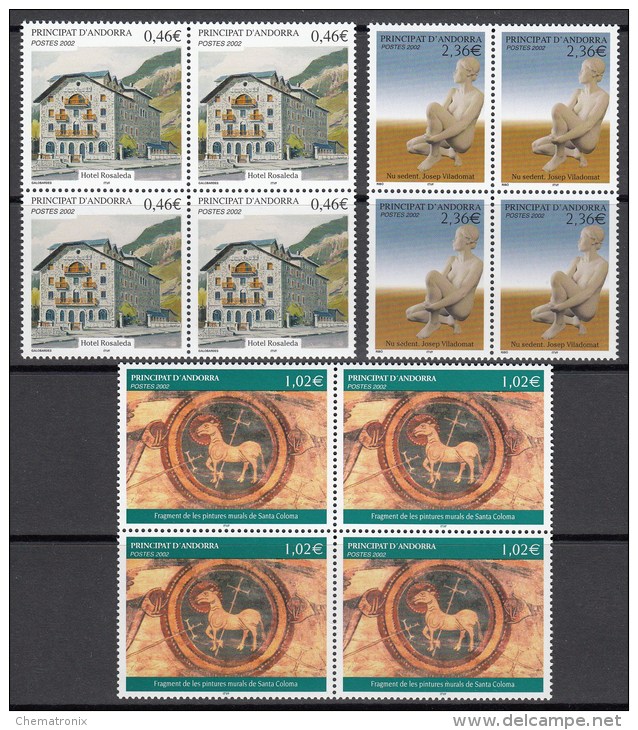 Andorra 2002 - Yvert: 567, 571, 574  - Bloques De 4 -  ** MNH - Ungebraucht