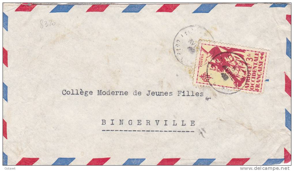 8320# AOF 3F SEUL / LETTRE Obl ABIDJAN COTE D' IVOIRE 1948 Pour BINGERVILLE - Lettres & Documents