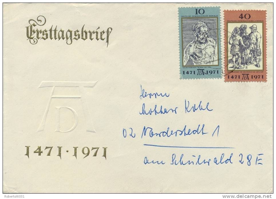 Germany DDR 1971 Cover With 10 Pf. + 40 Pf. Engravings By Albrecht Dürer - Grabados