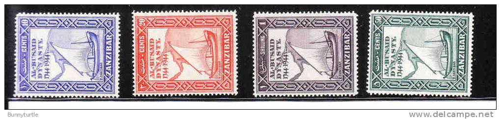 Zanzibar 1944 200th Anniversary Of The Al Busaid Dynasty Dhow And Map MNH - Zanzibar (...-1963)