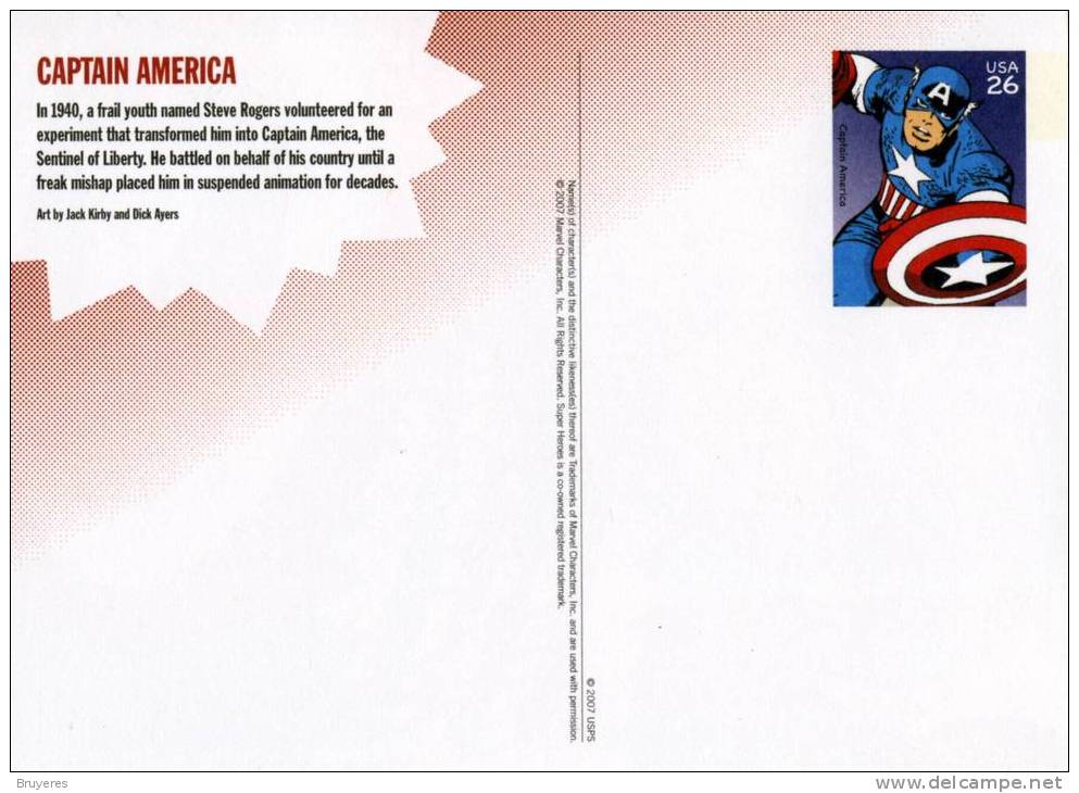 Entier Postal Des USA Sur Carte Postale Avec Timbre Et Illustration "Captain America" - 2001-10