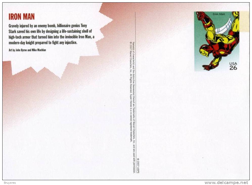 Entier Postal Des USA Sur Carte Postale Avec Timbre Et Illustration "The Invincible Iron Man" - 2001-10