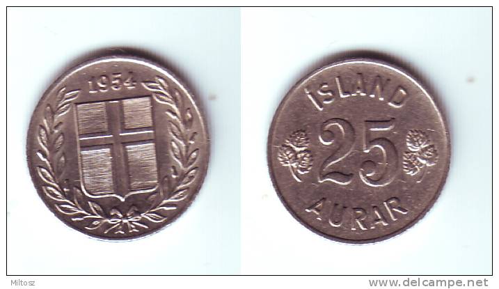 Iceland 25 Aurar 1954 - Islandia