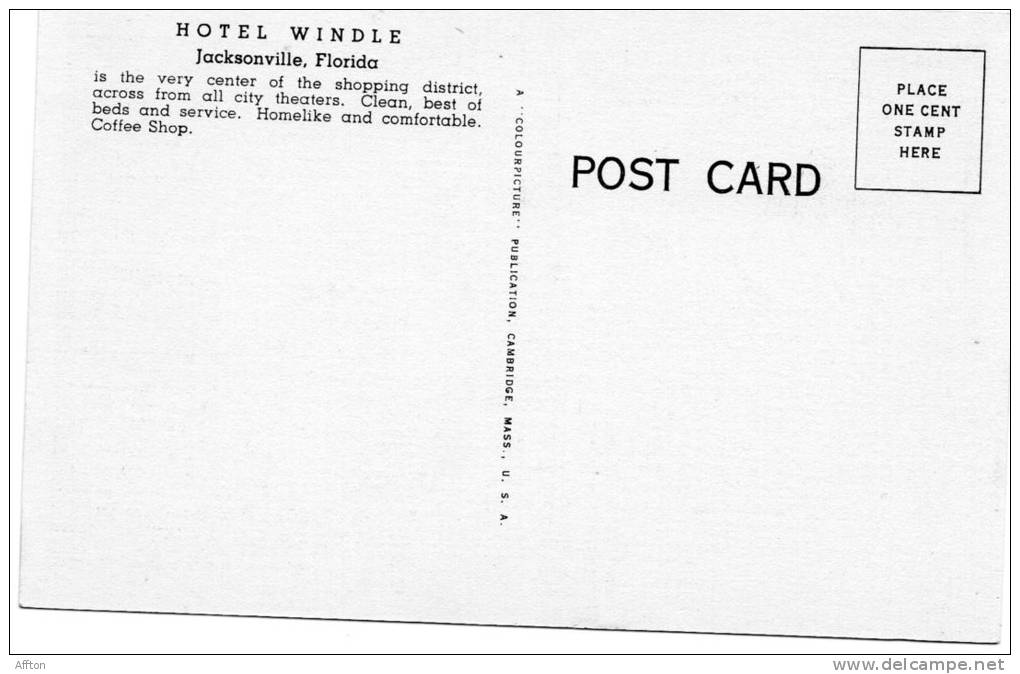 Hotel Windle Jacksonville FL Old Postcard - Jacksonville