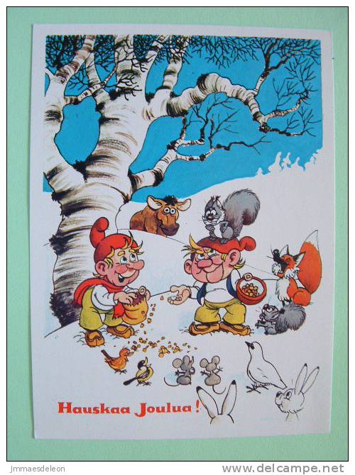 Finland 1985 Postcard  To Switzerland - Cross Flowers - Dwarfs Fox Elk Sqirrel Rabbits Birds - Briefe U. Dokumente