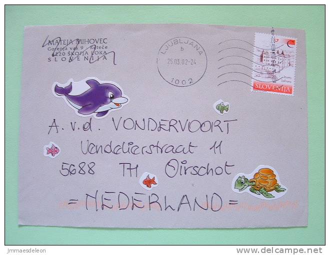 Slovenia 2002 Cover To Holland Netherlands - Dobrovo Building Castle Dolphin Turtle Fishes - Slovenia