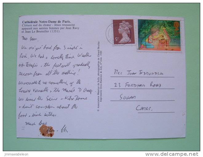 Great Britain 1987 Postcard "Paris Cathedral Notre Dame" To England UK - Christmas Machin Queen - Cartas & Documentos