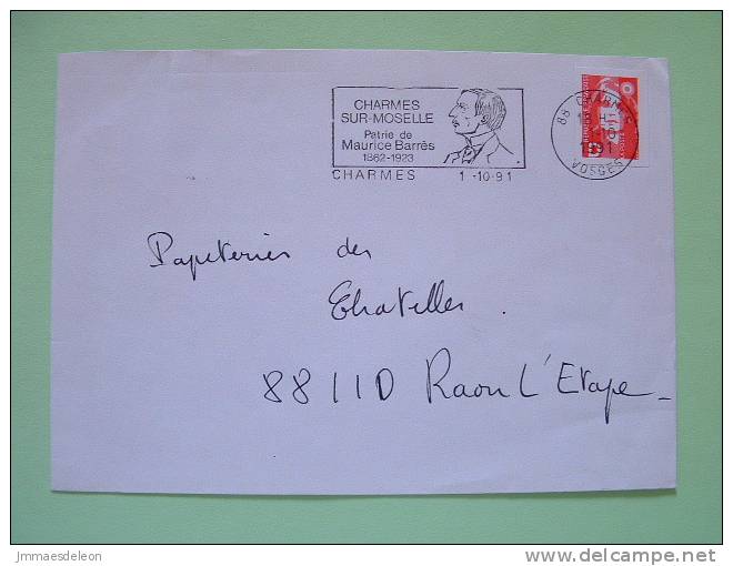 France 1991 Cover To Raon  - Charmes - Maurice Barres Cancel - Covers & Documents