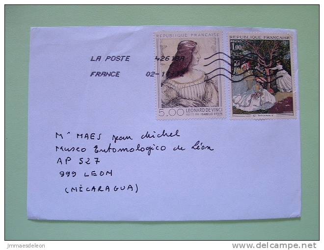 France 2012 Cover To Nicaragua - Paintings Da Vinci Monet Women - Lettres & Documents